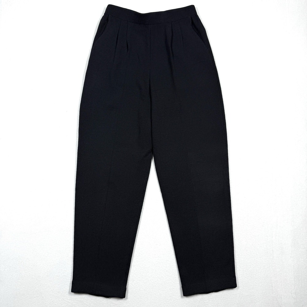 St John Basics Pants Womens 8 Black Santana Knit Pleated Pull On Pockets USA